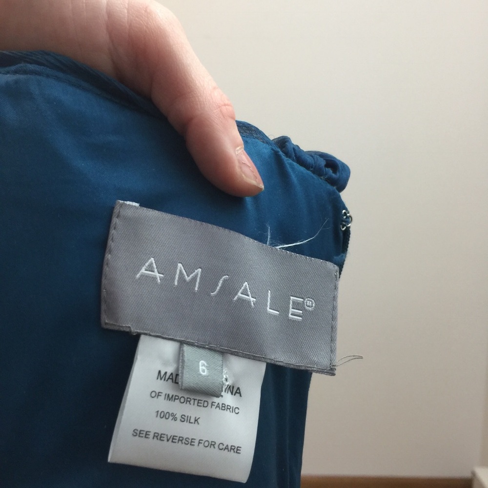 Amsale Blue Teal Silk One Shoulder Dress - Picture 6 of 8